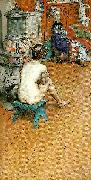 Carl Larsson leontine, naken rygg sittande-am ofen-i ateljen France oil painting artist